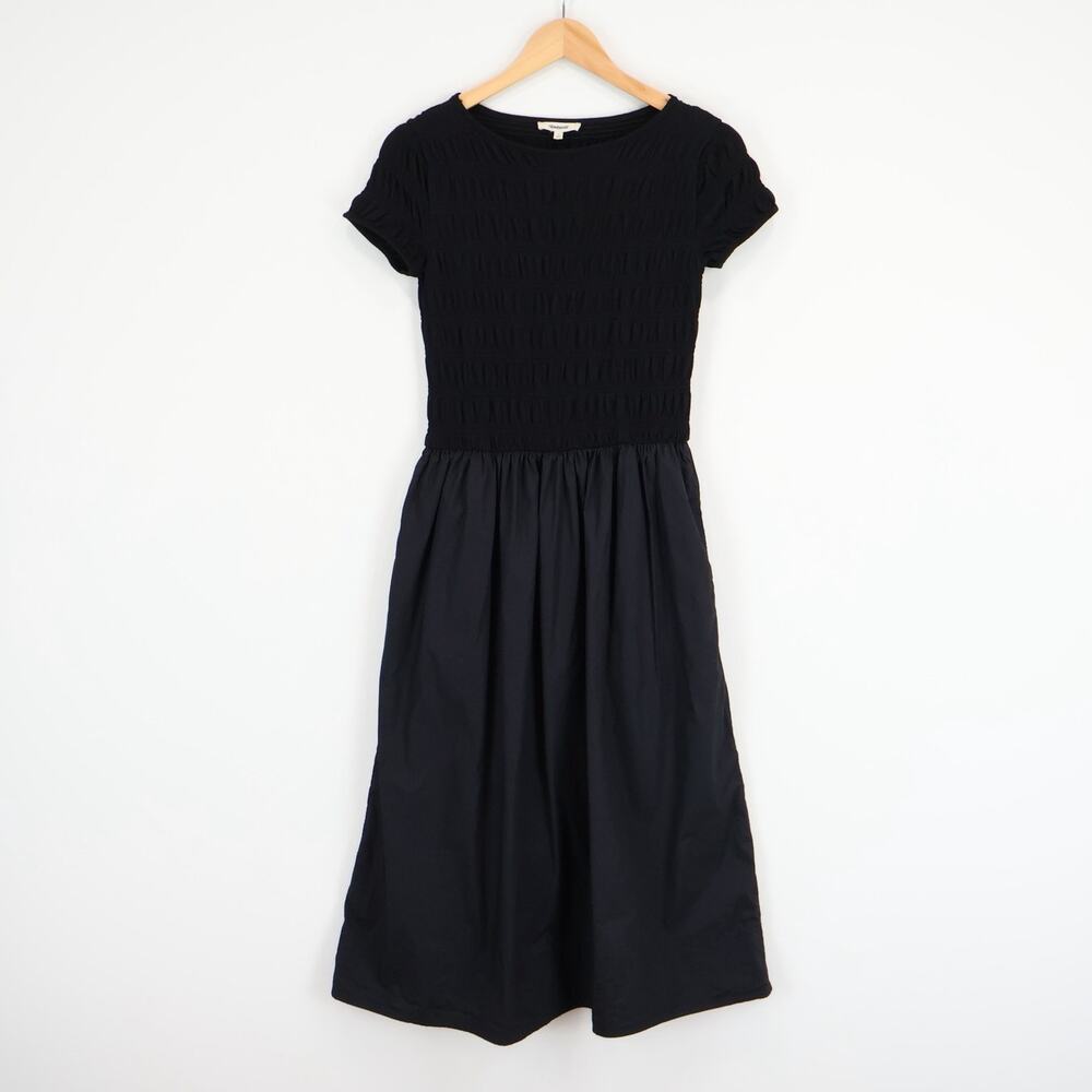 Madewell Smocked Boatneck Midi Dress Jet Black Size Small - Picture 3 of 8